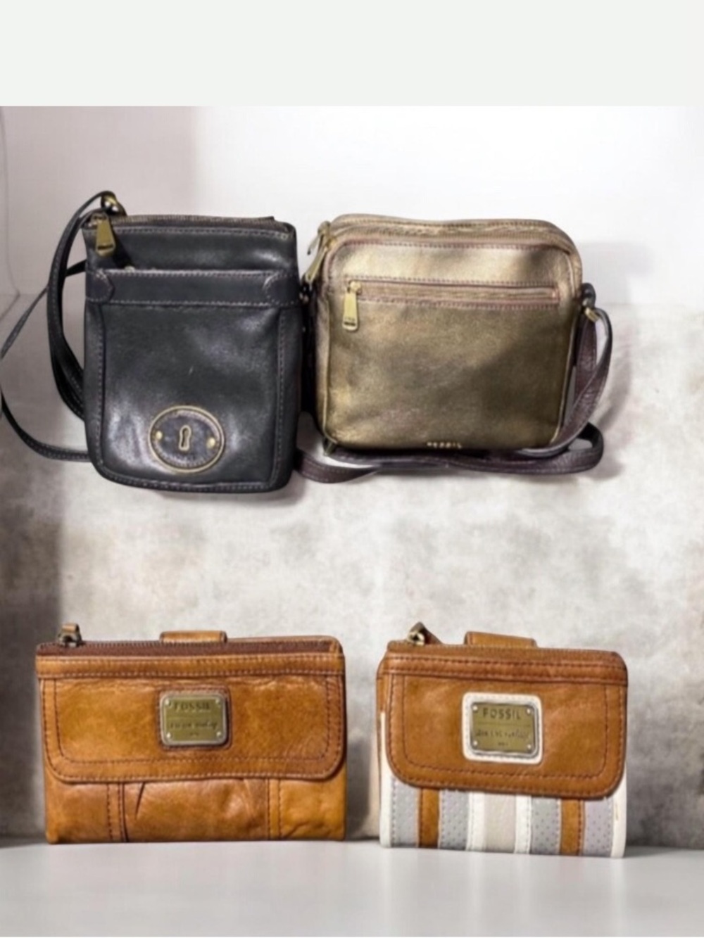 Fossil Black and Gold Crossbody Bags with Brown Wallets